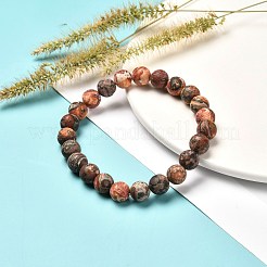 Bracciale elasticizzato con perline di diaspro in pelle di leopardo naturale smerigliato per uomo donna&nbsp;BJEW-JB06809