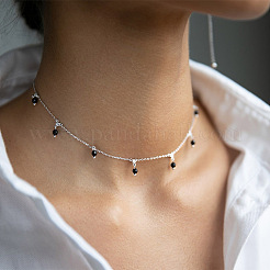 Collana con pendente a cerchio in argento s925 con zirconi e agata nera&nbsp;YM4260