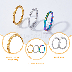 12 шт. 6 стиля 304 нержавеющая сталь бамбуковая наклейка палец кольцо для женщин&nbsp;RJEW-DC0001-14