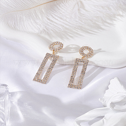 1 пара латунных колец со стразами и прямоугольными серьгами-гвоздиками для женщин&nbsp;EJEW-LP0001-91G