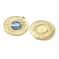 Плоские круглые подвески из нержавеющей стали 304 с покрытием из натуральной раковины пауа/белой раковины&nbsp;STAS-U037-10G-01