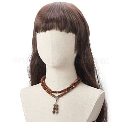 Collier pendentif gland gourde en alliage avec des chaînes de perles de bois pour les femmes&nbsp;NJEW-JN04181