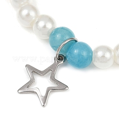 3 bracelet extensible en perles de jade malaisien naturel rond teinté de 3 couleurs avec perles en plastique ABS&nbsp;BJEW-JB11643