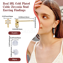 8 пара серег-гвоздик из латуни с микропаве&nbsp;ZIRC-BBC0003-19