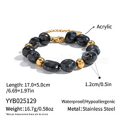 Винтажные браслеты из нержавеющей стали и черного акрила с бусинами в виде самородков для женщин&nbsp;BF0589-3