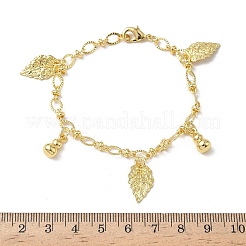 Браслеты с подвесками из латуни в виде листьев и тыкв&nbsp;BJEW-K248-03G