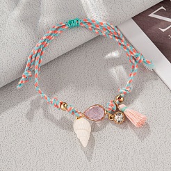 Браслеты на ногу из плетеного хлопкового шнура с подвесками в виде капли из богемского сплава и натуральных ракушек для женщин&nbsp;FS-WGB863D-01