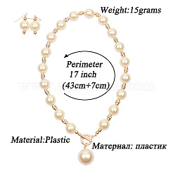 Комплекты из круглых бусин с подвесками и висячих серег из искусственного жемчуга из АБС-пластика для женщин WGD1C77-02