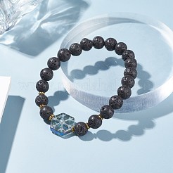 Bracciale elasticizzato con diffusore di olio di perle di roccia lavica naturale&nbsp;BJEW-JB07246