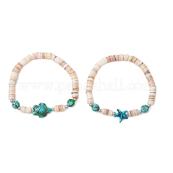 Armbänder aus natürlichen Süßwasser-Muschelperlen mit Meeresschildkröten und Seesternen&nbsp;BJEW-55.0-01