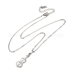 Collares con colgante de violín de acero inoxidable 304 y cadena de cable para hombres y mujeres&nbsp;NJEW-K308-11P
