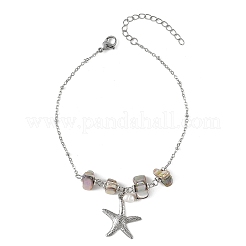 Bracelet de cheville en acier inoxydable 304 avec pendentif étoile de mer et perles de coquillages d'eau douce naturels pour femme&nbsp;AJEW-AN00869-02