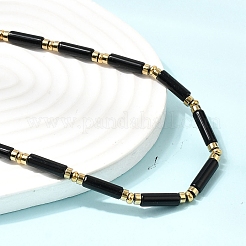 Collane con perline a colonna in onice nero naturale (tinto e riscaldato) ed ematite sintetica non magnetica con catene terminali in acciaio inossidabile 304&nbsp;NJEW-K301-01A
