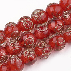 Perles vernissées de sable d'or manuelles , ronde, rouge, 11.5~12.5x11~12mm, Trou: 1.5~2mm