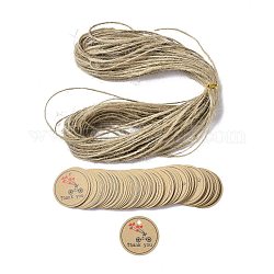 Thank You Theme Kraft Paper Jewelry Display Paper Price Tags, with Hemp Rope Twine, Flat Round, Heart Pattern, 3x0.02cm, Hole: 2.8mm