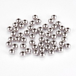 Intercalaires perles rondes lisses en 304 acier inoxydable, couleur inoxydable, 3x2mm, Trou: 1.2mm
