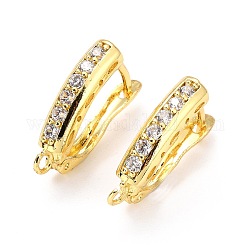 Brass Micro Pave Clear Cubic Zirconia Hoop Earring Findings with Latch Back Closure, Long-Lasting Plated, Rectangle with Horizontal Loop, Real 18K Gold Plated, 18.5x4.2mm, Hole: 1.6mm, Pin: 1.3mm