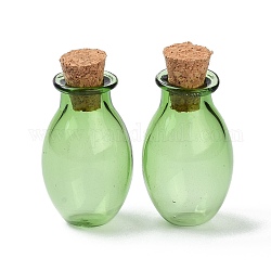 楕円形のガラスのコルク瓶の飾り  ガラスの空のウィッシングボトル  ペンダントデコレーション用のDIYバイアル  薄緑  15.5x26~30mm