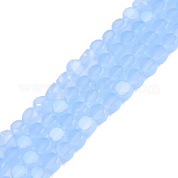 Fili di perle di vetro di giada imitazione trasparente, sfaccettato, rotondo e piatto, cielo azzurro, 4x2.5mm, Foro: 0.8 mm, circa 148~149pcs/filo, 21.85 pollice ~ 22.64 pollici (55.5~57.5 cm)