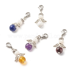 Pendentifs en pierres précieuses naturelles et perles de roche de lave, avec des perles en alliage de style tibétain, ailier, 39.5mm