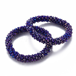 AB Color Plated Faceted Opaque Glass Beads Stretch Bracelets, Womens Fashion Handmade Jewelry, Indigo, Inner Diameter: 1-3/4 inch(4.5cm)