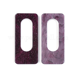 Grandi pendenti in cellulosa acetato (resina), con polvere di scintillio, rettangolo, rosso scuro, 57x26x2.5mm, Foro: 36x13 mm
