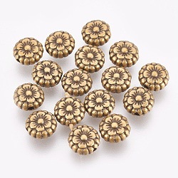 Perles de style tibétain, Perles en alliage, sans plomb et sans cadmium, couleur de bronze antique, fleur, idéal pour la fabrication de cadeaux pour la fête des mères, 7.5 mm de diamètre, épaisseur de 3.5mm, Trou: 1mm