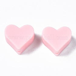Food Grade Eco-Friendly Silicone Beads, Chewing Beads For Teethers, DIY Nursing Necklaces Making, Heart, Pink, 13x14x8mm, Hole: 2mm