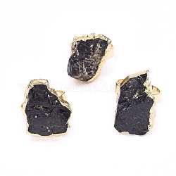 Регулируемые кольца на палец из натурального черного турмалина с покрытием по краям, с латунной фурнитурой , самородки, золотые, Размер 9, 19 мм
