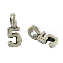 Tibetan Style Alloy Number Charms, Num.5, Cadmium Free & Nickel Free & Lead Free, Antique Silver, 9x4x1.5mm, Hole: 1.5mm