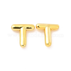 Boucles d'oreilles en laiton évidées avec lettre initiale pour femmes, véritable 18k plaqué or, sans plomb et sans cadmium, letter.t, 7x6.5x1.5mm, pin: 0.8 mm