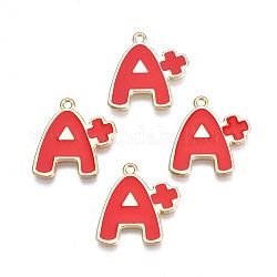 Rack Plating Alloy Enamel Pendants, Cadmium Free & Nickel Free & Lead Free, Light Gold, Letter A, Red, 23x22.5x1.5mm, Hole: 1.6mm