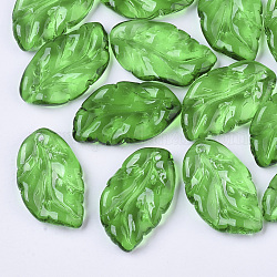 Прозрачный лак окрашенные стеклянные подвески, лист, зелёные, 27.5x15~17x3.5~4.5 мм, отверстие : 1.4 мм