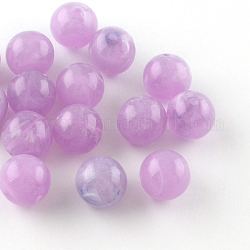 Perles en acrylique imitation pierre précieuse, ronde, lilas, 10mm, Trou: 2mm, environ 925 pcs/500 g