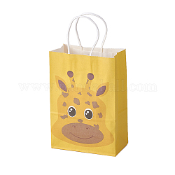 Sacchi di carta kraft, con maniglie, sacchetti regalo, buste della spesa, rettangolo, modello di giraffa, giallo, 21.3x14.9x8cm