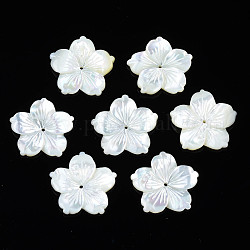 Cuentas de concha natural de blanco, flor, 19~19.5x19.5~20x2~3mm, agujero: 1 mm