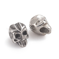 Halloween 304 perline in acciaio inossidabile, testa del cranio, argento antico, 10x7.5x8mm, Foro: 2.8 mm