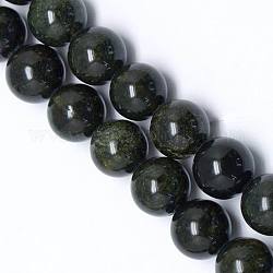 Runden Edelstein Perlen, natürlicher Serpentin / grüner Stein, dunkelgrün, 10 mm, Bohrung: 1 mm, ca. 40 Stk. / Strang, 16 Zoll