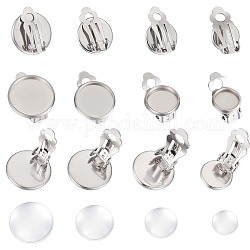 UNICRAFTALE 4 Sizes 8mm/10mm/12mm/14mm Clip-on Earring Blanks with Cabochons 40sets Stainless Steel Earring with Glass Cabochon Flat Tray Earring Clips for Non-Pierced Ears DIY Earrrings