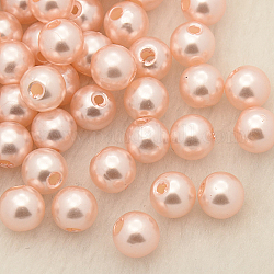Imitation Pearl Acrylic Beads, Dyed, Round, Pink, 5x4.5mm, Hole: 1mm, about 10000pcs/pound