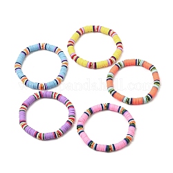 5 Uds. Conjunto de pulseras elásticas de surfista heishi de arcilla polimérica de 5 colores, pulseras apilables para niños, color mezclado, diámetro interior: 1-3/4 pulgada (4.5 cm), 1pc / color