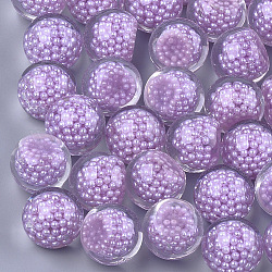 Cabochons de acrílico transparente, con abs plástico imitación perla en el interior, redondo, lila, 18x16 mm, abajo: 10 mm