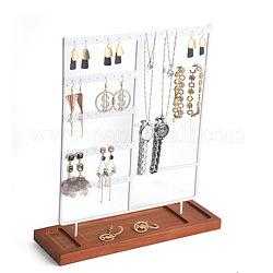 Présentoir de boucle d'oreille en fer rectangle à plusieurs niveaux, présentoir à bijoux, avec fondation en bois, blanc, 9.5x30x31 cm