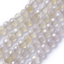 Natürliche graue Achat Perlen Stränge galvanisieren, facettiert, Runde, 4 mm, Bohrung: 1 mm, ca. 100~101 Stk. / Strang, 14.9~15.3 Zoll (38~39 cm)