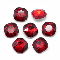 Cabujones de cristal con rhinestone, facetados, espalda plateada, cuadrado, rojo, 12x12x5mm