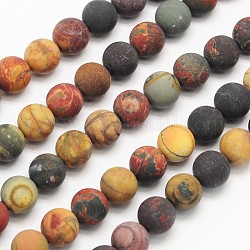 Dépoli perles rondes image naturelle de jaspe brins, 8mm, Trou: 1mm, Environ 49 pcs/chapelet, 15.5 pouce
