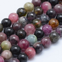 Natural Tourmaline Beads Strands, Round, 5mm, Hole: 1mm, about 78pcs/strand, 15.9 inch(40.5cm)