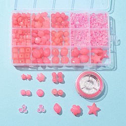 Cuentas de acrílico de gelatina de imitación de formas mixtas, con cuentas acrílicas transparentes e hilo elástico de cuentas elástico fuerte, color de rosa caliente, 6.5~20.5x7~22x4 ~ 13 mm, agujero: 1.4~2.5 mm, 349 PC / sistema