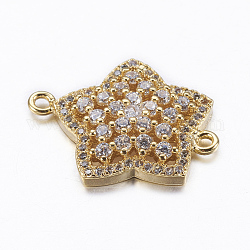 Brass Micro Pave Cubic Zirconia Links, Star, Real 18K Gold Plated, 22x17.5x4mm, Hole: 1mm