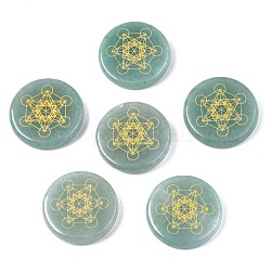 Cabochons d'aventurine vert naturel, cabochons d'alchimie, plat rond avec motif de cercle magique, 25x5mm, environ 6 pcs / sachet 